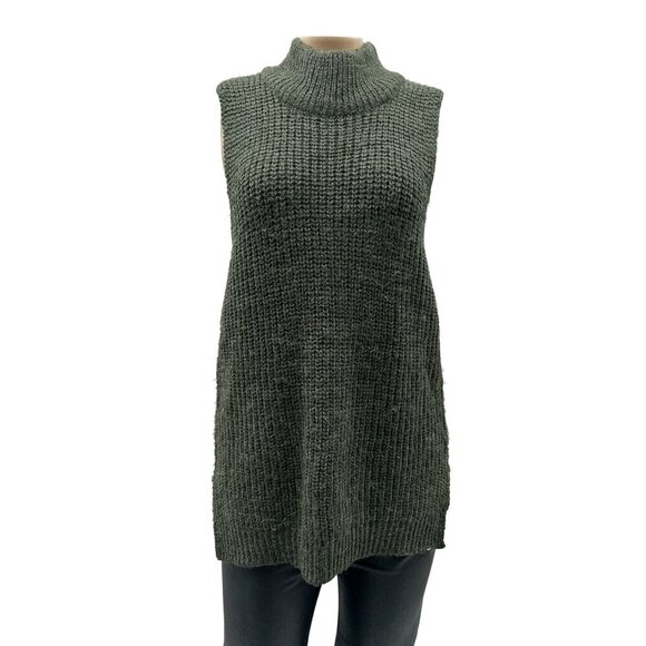 Obey N°89 Womens‎ Sleeveless Knit Tunic Sweater Side Slits Turtleneck Green L - Picture 1 of 10